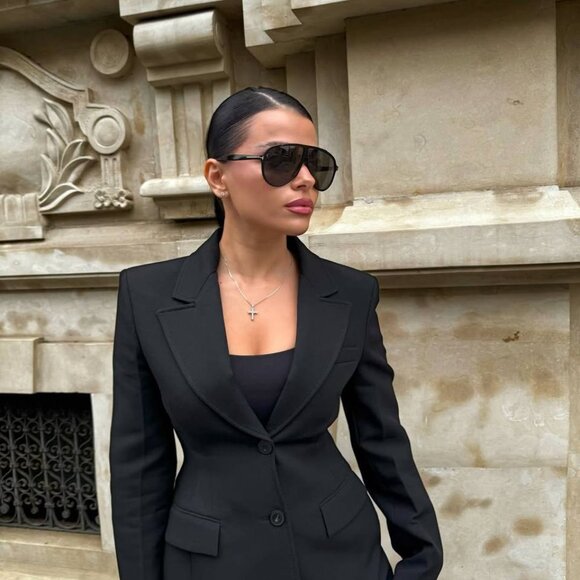 Tom Ford FT1211 01N Vladimir Sunglasses Shiny Black Aviator Frame, Green Lenses - Picture 5 of 13